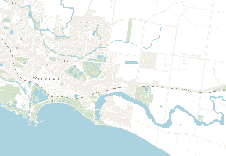 Map of Warrnambool with a pin at the Tree Elves store
