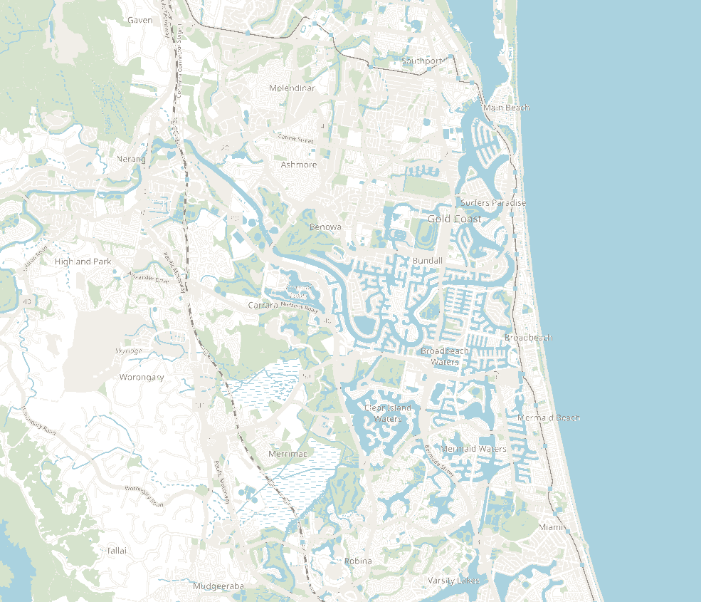 Map of the Gold Coast with a pin at the Bundall Tree Elves store