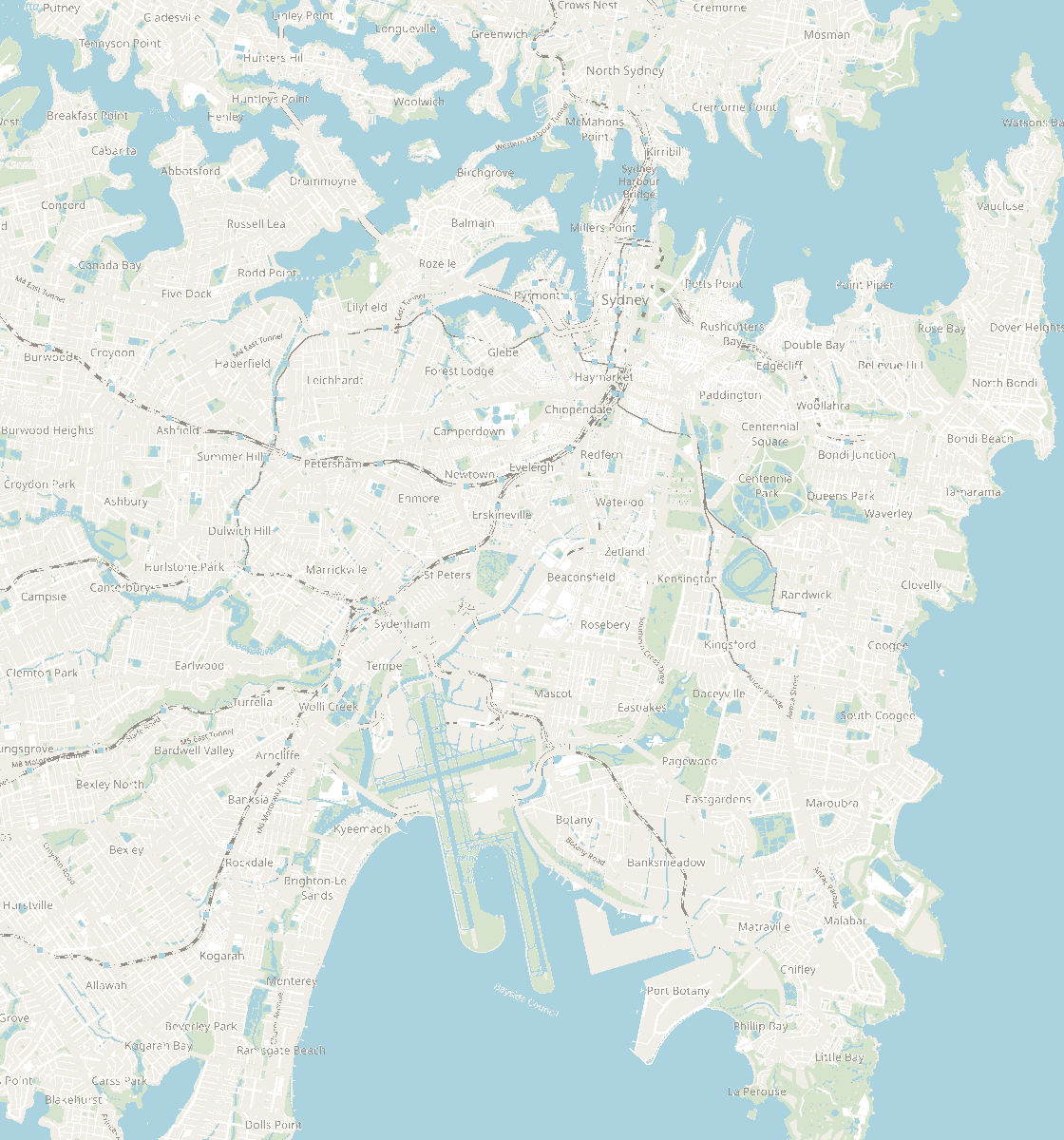 Map of Sydney with a pin at the Ashfield and South Coogee Tree Elves stores