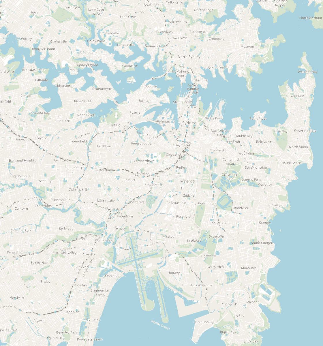 Map of Sydney with a pin at the Ashfield, South Coogee and Hunters Hill Tree Elves stores