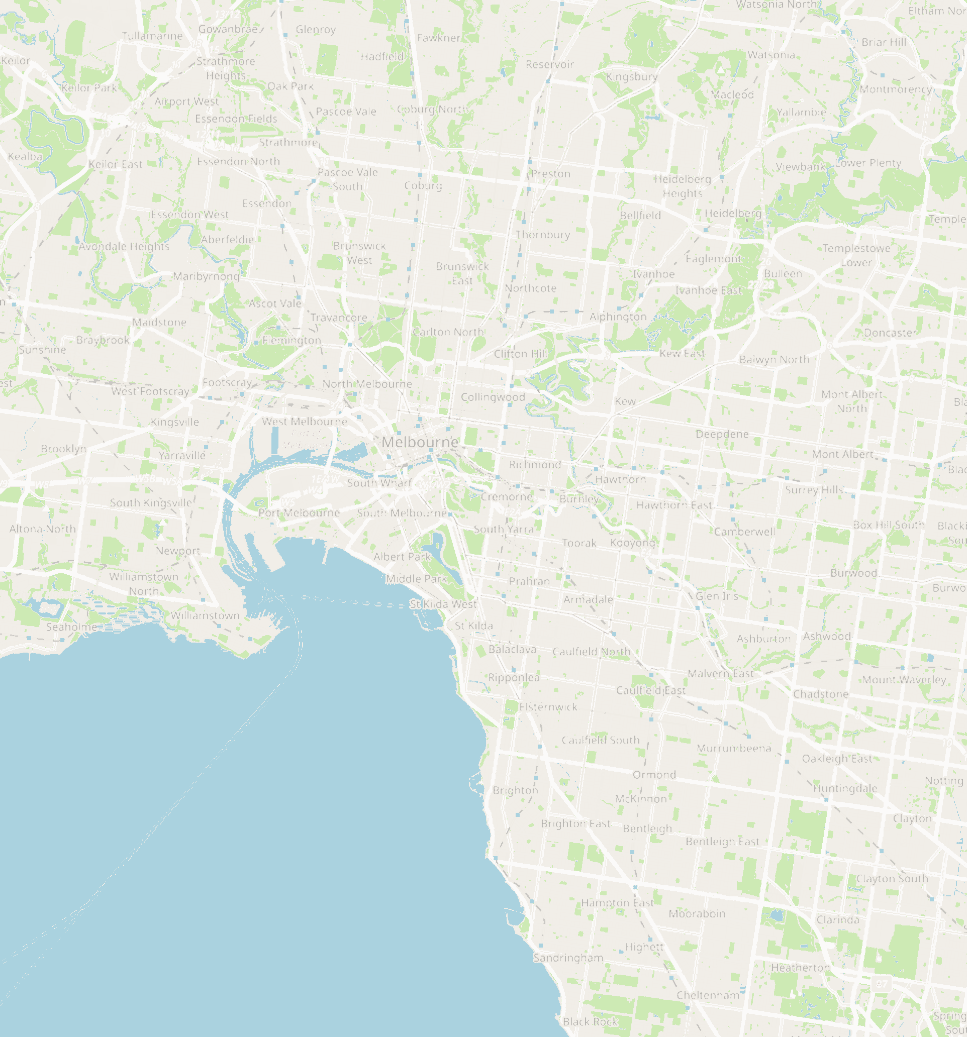 Map of Melbourne with a pin at each Tree Elves store